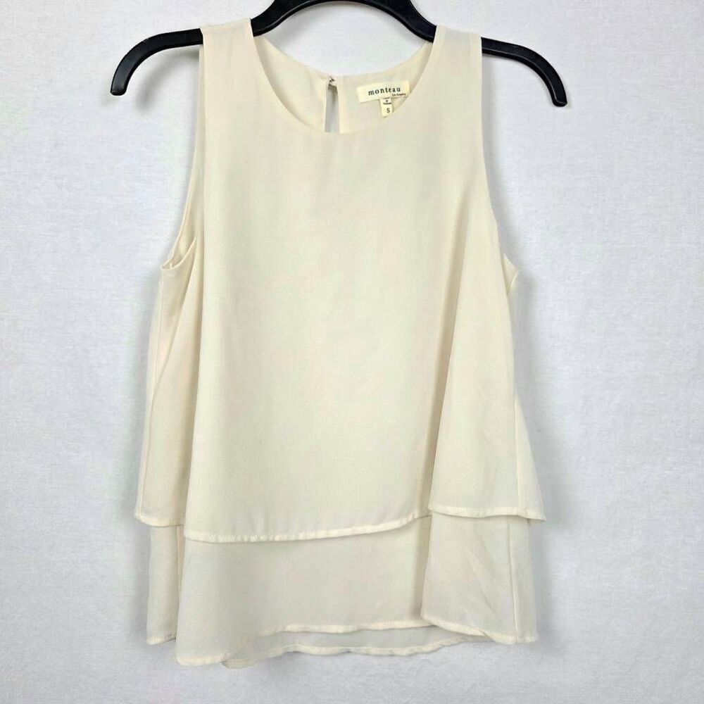 Monteau Los Angeles Cream Layered Chiffon Tank Top S
